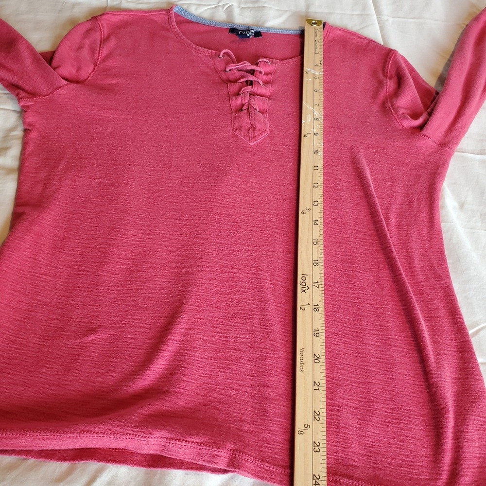 Chaps Denim Womens XL Raspberry Pink Lace Up Henley Slub Knit 3/4 Sleeve Top - Picture 4 of 7